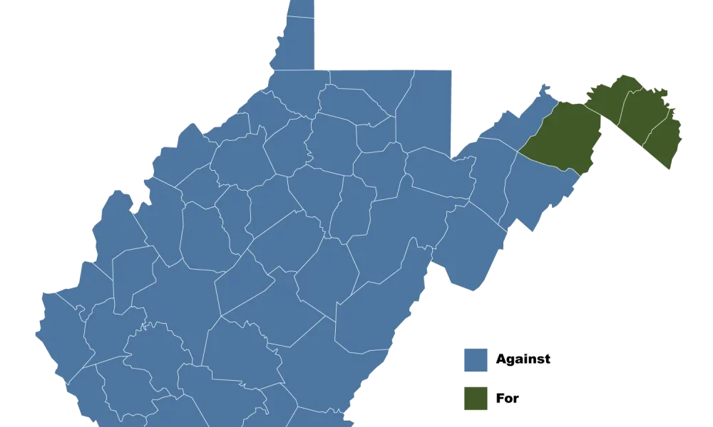 Map of the state of West Virginia.