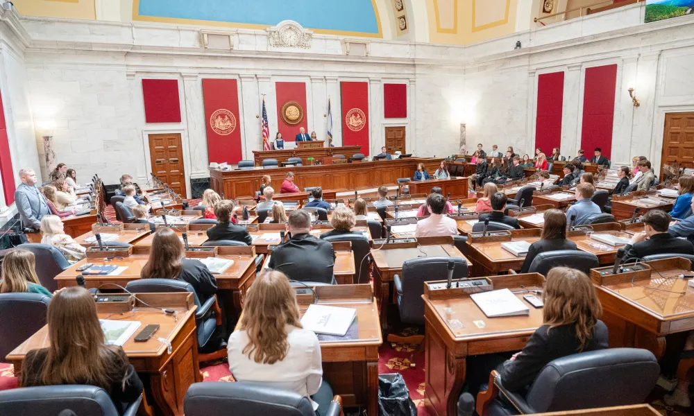 Youth Leadership Association students assemble in the WV State Government House chambers.
