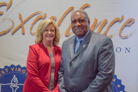 Gary Byrdie and Michele Blatt at the 2024 Teacher & Service personnel of the year sponsor award ceremony.