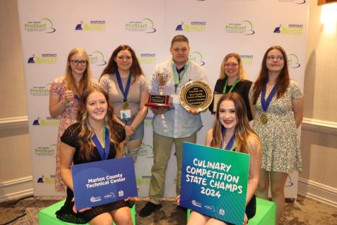 2024 ProStart Award presentation group photo of Marion County Technical Center Culinary Team