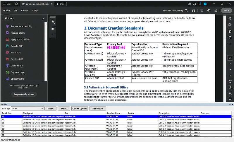 CommonLook result selected, with corresponding element highlighted in the document