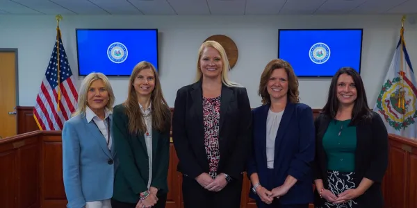Elizabeth Ryan-Tweedy,  Alicia Riggleman, Kensie Fisher, Kimberly Greene, and Samantha Peaslee smiling.