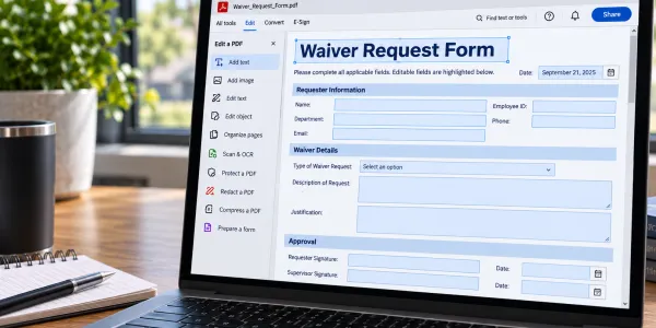 Laptop with an Adobe form on screen