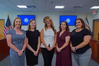 Nicole Mattingly, Dr. Stefanie Cirilli, Laura Presley, Heather Hartman, and Morgan Bricker smiling.