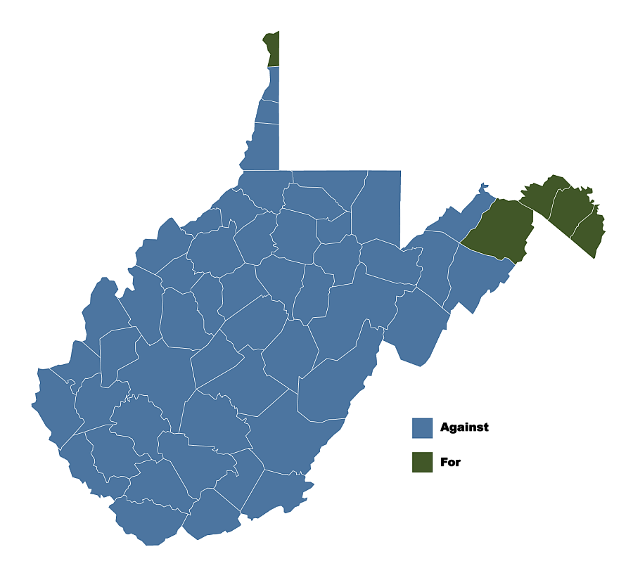 Map of the state of West Virginia.