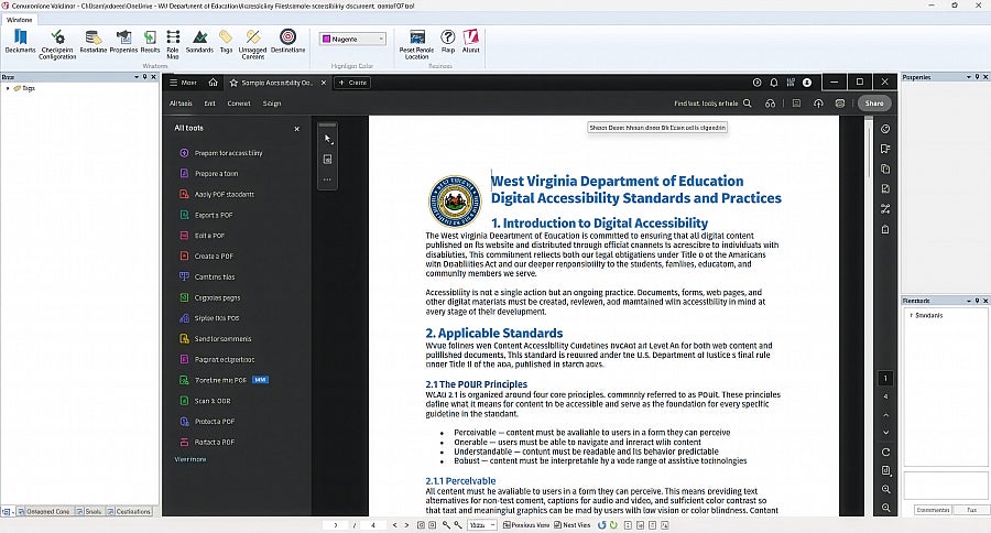Screenshot: Adobe Acrobat interface with Commonlook open