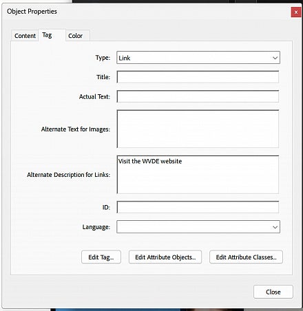 Screenshot: Object Properties dialog showing Description field with example text
