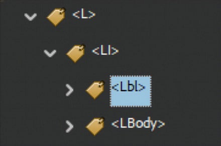 Screenshot: Typical list structure tags in a pdf