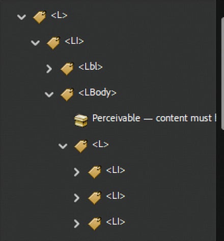 Screenshot: Nested list tags in Adobe Acrobat