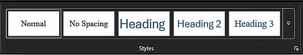 Word style ribbon showing available text styles in example document