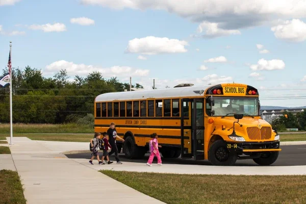 Children board a school bus in Jefferson County.