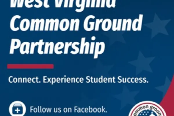 Common Ground Partnership logo appears in the lower right corner. Text reads: West Virginia Common Ground Partnership. Connect. Experience Student Success. Follow us on Facebook. 