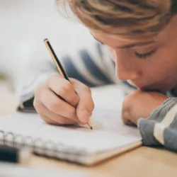 Student writing in a notebook