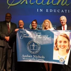 Group photo with 2023 Teacher of the Year Amber Nichols