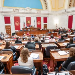 Youth Leadership Association students assemble in the WV State Government House chambers.