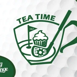 Tea Time Culineering Challenge. A cupcake, flag, and golf club are inside of a coffee mug.
