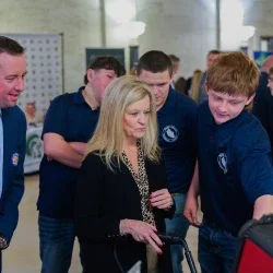 Michele Blatt interacting with a student project. 