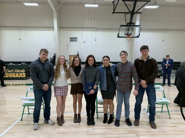 East Hardy High School students pose with West Virginia Milken Educator Michelle Wolfe (pictured center).
